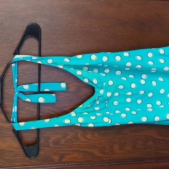 J. Crew Blue with White Polka Dot Halter One Piece Swimsuit Size 14 - Picture 2 of 10